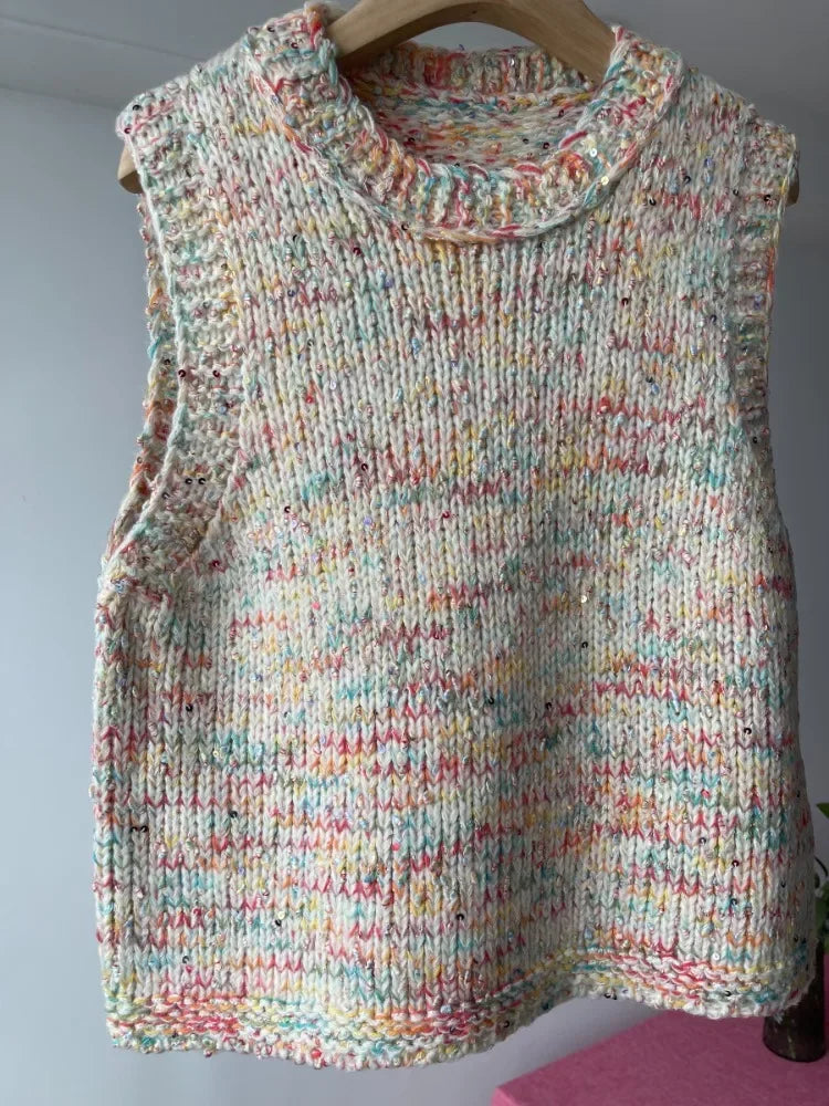 Aiertu  -  Multicolored Wool-blend Knitted Tank Tops Sequin Sweater Vest 2024 Autmn/Winter Sleeveless Knitwear Women Clothes Outerwear Aiertu