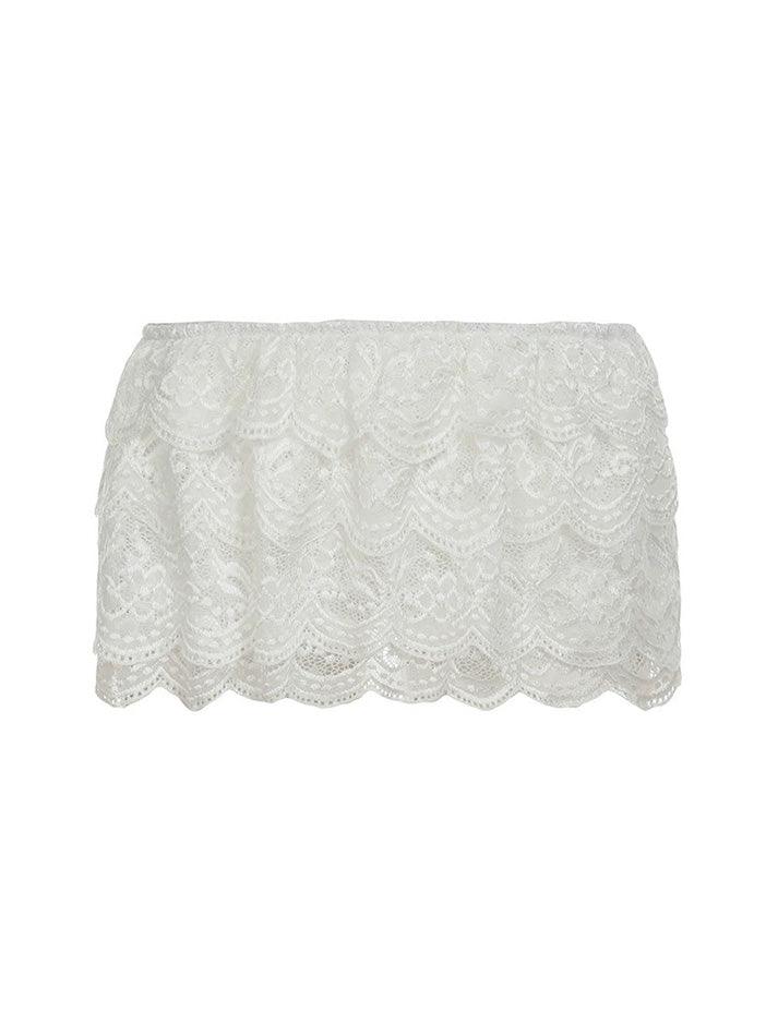 Aiertu  -Lace Solid Multi-Layered Cake Skirt aiertu