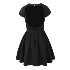 Aiertu  -  Spring 2025 Women Black Wine Red Backless Dress O Neck Short Sleeve A-line Mini Velvet Dresses Party Robe Aiertu