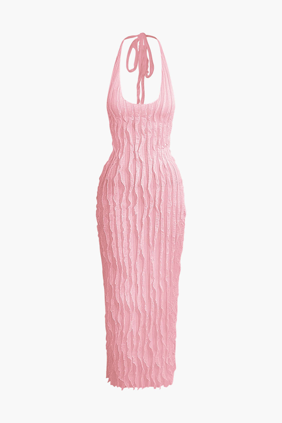 Aiertu  Sheer Ruffle Texture Halter Backless Maxi Dress Aiertu