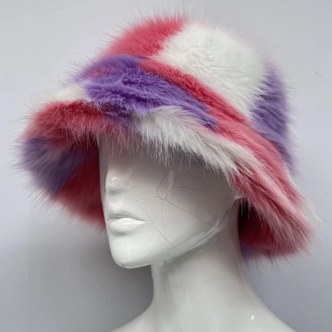 Aiertu  -  Winter 58-60cm XL Faux Fur Bucket Hat For Women Outdoor Warm Luxury Oversize Fisherman Hat Girl Trendy Party Long Fur Panama Cap Aiertu