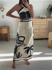 Aiertu  -  Beach Floral Print Backless Vintage Summer Dress Women Halter Bandage Split Elegant Dress 2026 Bohe Holiday Party Dress Female Aiertu