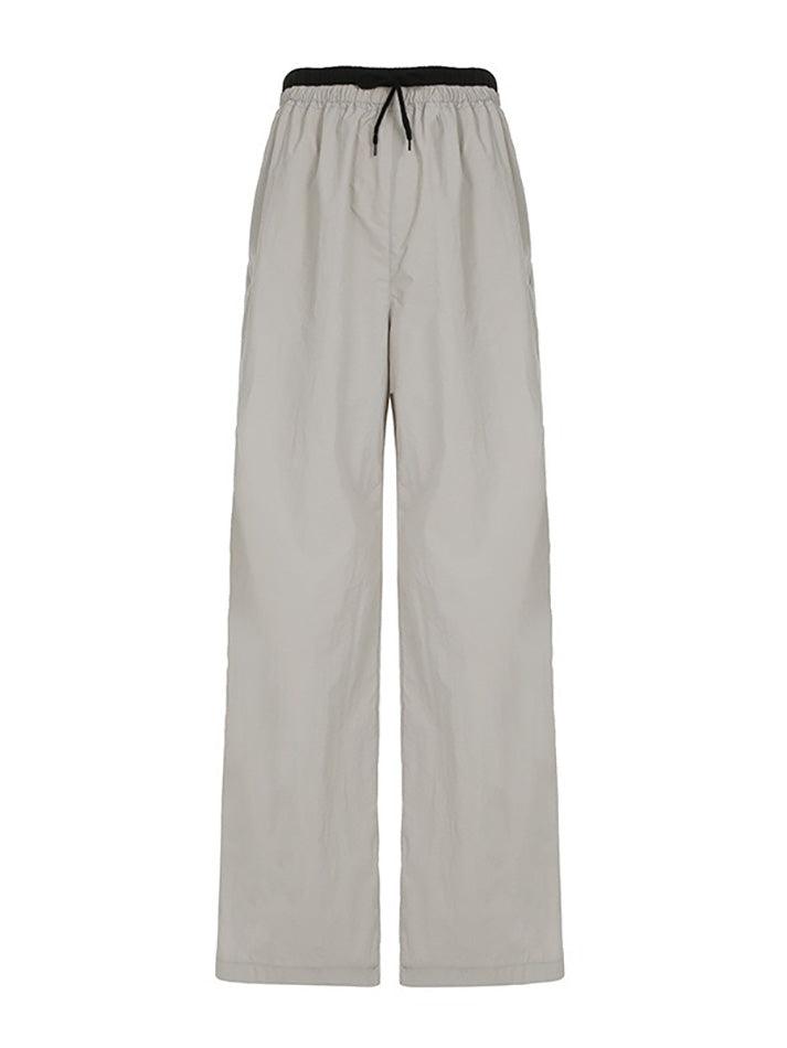 Aiertu  -Contrast Drawstring Loose Straight-Leg Pants aiertu