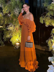 Aiertu  -  Summer Elegant Solid Ruffles Maxi Dress For Women Fashion Off Shoulder High Waist Robe  Chic Female Evening Party Vestidos Aiertu