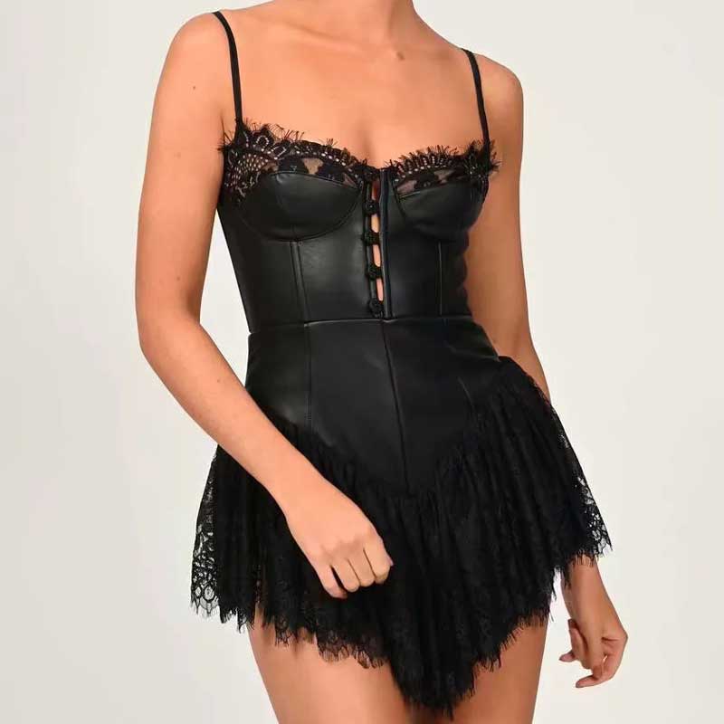 Aiertu Sexy black Lace Corset bodice Spaghetti Strap Mini Dress Women Backless Party Skater dress new hot women dress Aiertu