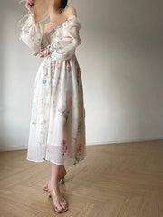 Aiertu - Puff Long Sleeve Floral Maxi Dress Aiertu