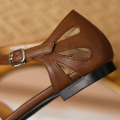 Aiertu  -  Women's genuine leather narrow band braided t-strap falts sandals round toe cage Roman style casual female summer daily shoes Aiertu