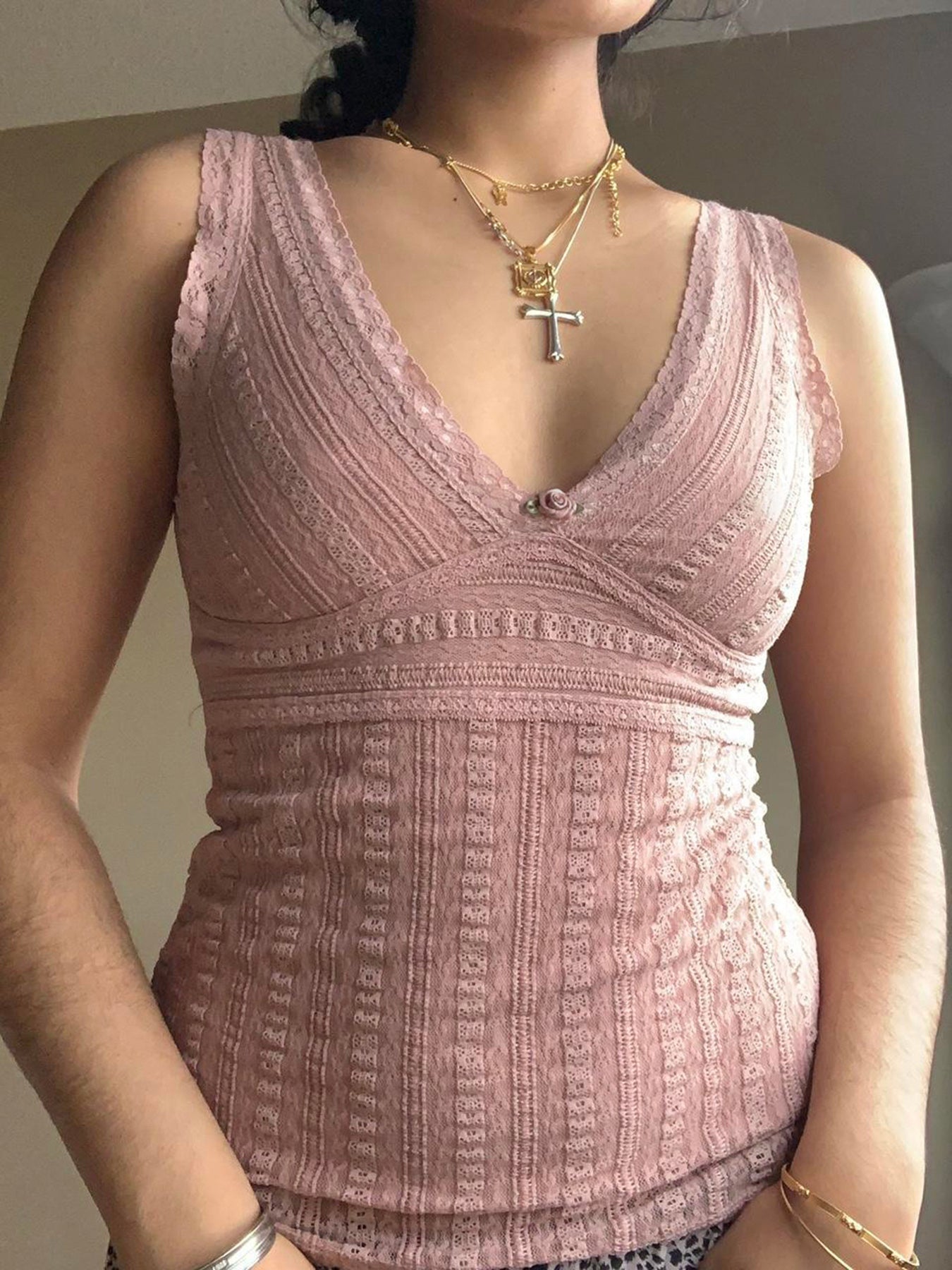 Aiertu - summer inspo Pink Sweet Slim Sleeveless V Neck Cute Y2K Lace Vest Top Women 2000s Kawaii Clothes Aiertu