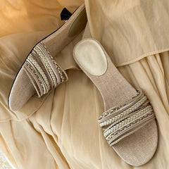 Aiertu  -    Luxury Designer Summer Low Heel Women Weave Slippers Elegant Open Toe Dress Slides Outdoor Gladiator Shoes Aiertu