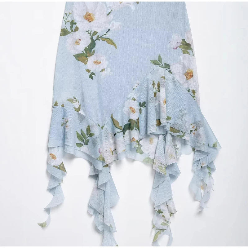 Aiertu  -  Sleeveless Flower Print Dress Woman 2025 Tulle Mini Dresses For Women Summer Backless Sexy Dress Elegant Party Dresses Aiertu