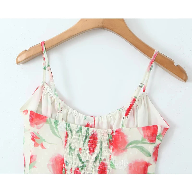 Aiertu  -  New Women Sexy Thin Straps O Neck Hem Ruffle Floral Print Camis Summer Holiday Crop Top ropa de mujer Aiertu