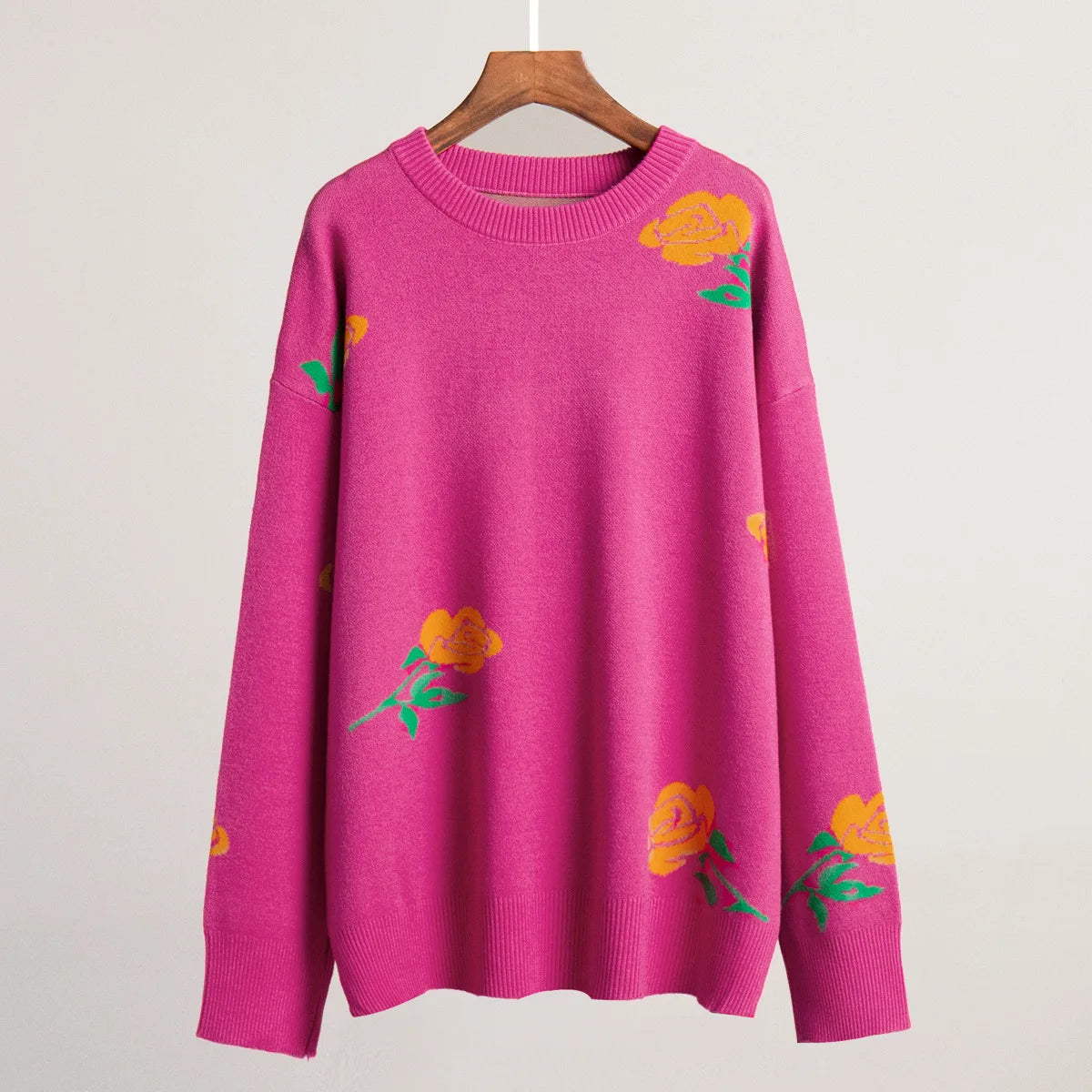 Aiertu  -  Flower Print Fashion Sweater Women's  Casual Loose Female Knitted Top Winter Thick Warm Oversized Knitted Pullover Aiertu