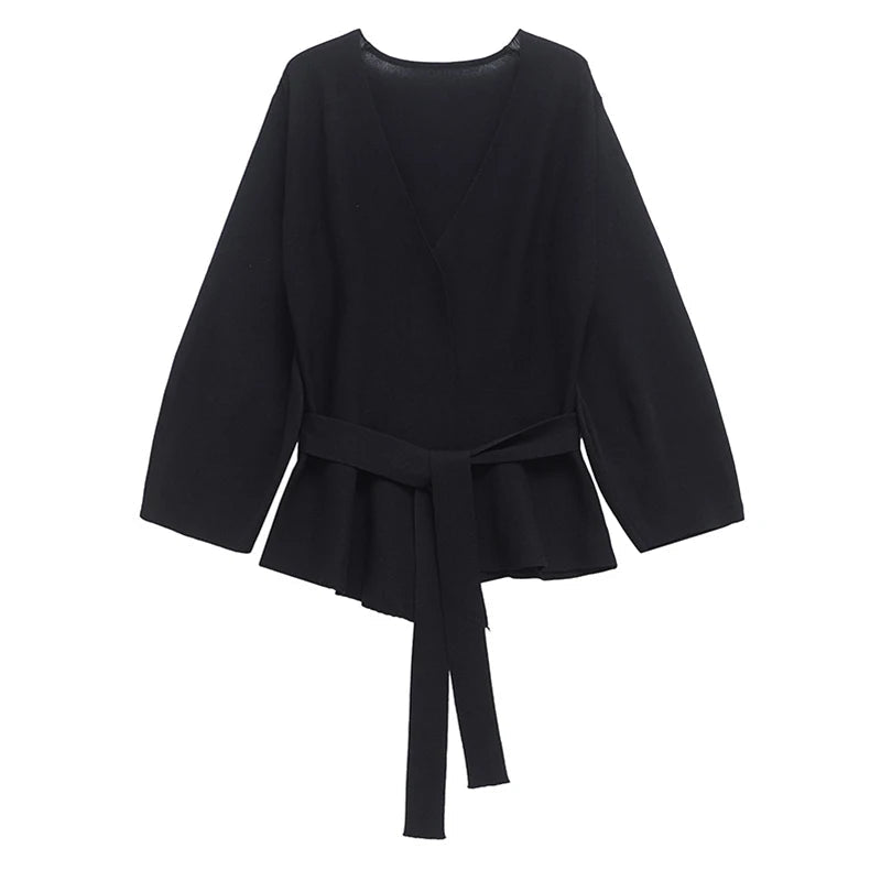 Aiertu  -  Elegant Lace Up Coats Women Elegant Solid V-neck Full Sleeve Oversize Female Cardigan Sweater Summer Fashion Lady Streetwears Aiertu
