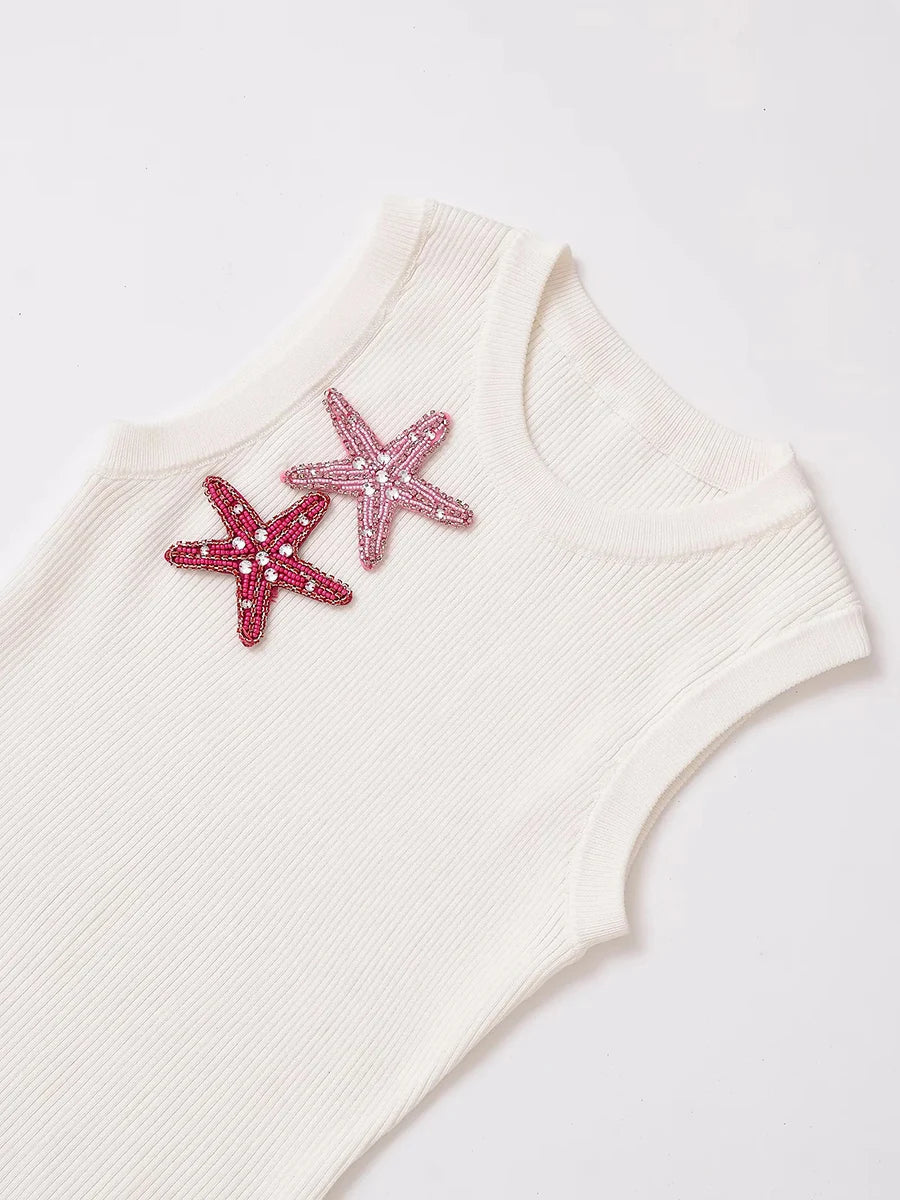 Aiertu  -  Hit Color Spliced 3D Starfish Vest for Women O Neck Sleeveless Slimming American Hot Girl Tank Top Female New Style Aiertu