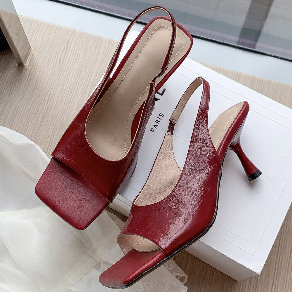 Aiertu  -  Women's genuine leather thin high heel square toe slip-on sandals elegant ladies evening dress pumps heels daily shoes for women Aiertu