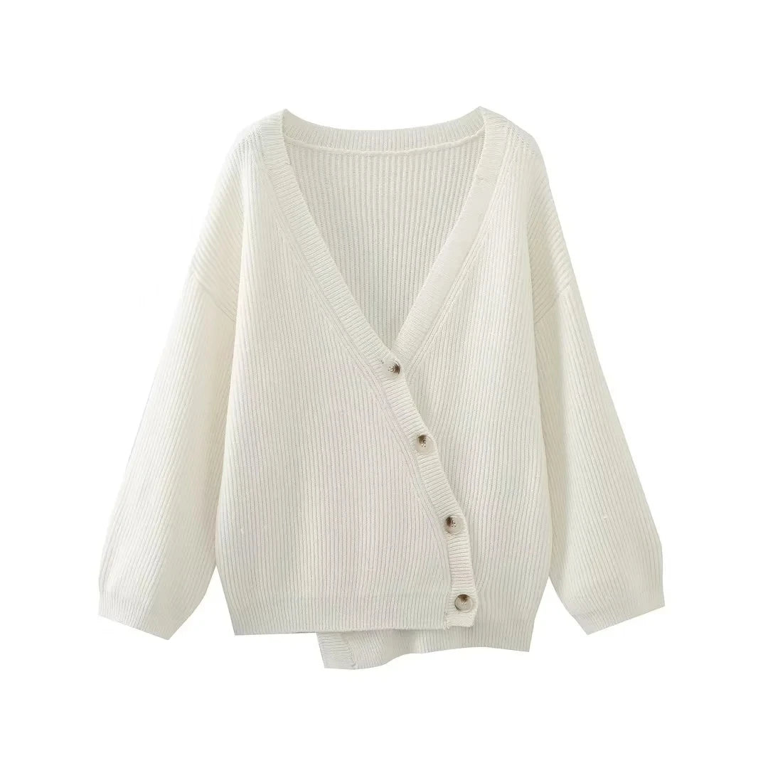 Aiertu  -  V-neck Oversize Beige Autumn Winter Women Knitted Long Sleeves Cozy Femme Casual Cardigans Sueter Mujer Loose Sweater Aiertu