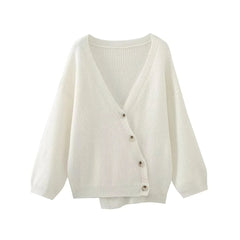 Aiertu  -  V-neck Oversize Beige Autumn Winter Women Knitted Long Sleeves Cozy Femme Casual Cardigans Sueter Mujer Loose Sweater Aiertu