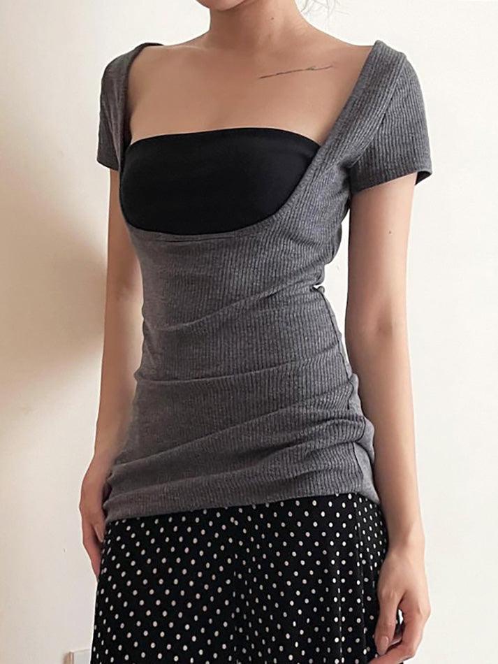 Aiertu  -Contrast Backless Faux Two-Piece Crop Top aiertu