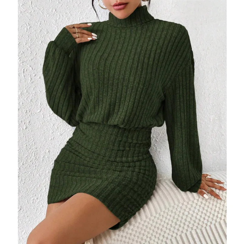 Aiertu  -  Casual Fitting Slim Plain Knitted Sweater Dress Women's Long Sleeve High Neck Solid Slim Mini Dresses High Street Vestidos Dress Aiertu