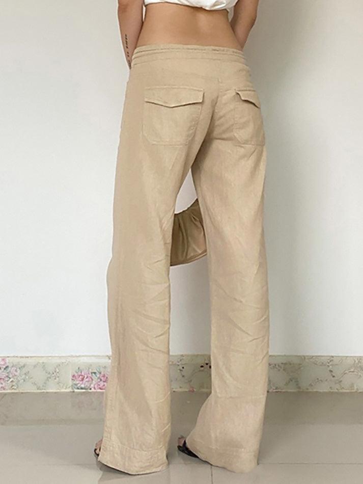 Aiertu  -Vintage Drawstring Tie Low-Waist Straight-Leg Pants aiertu