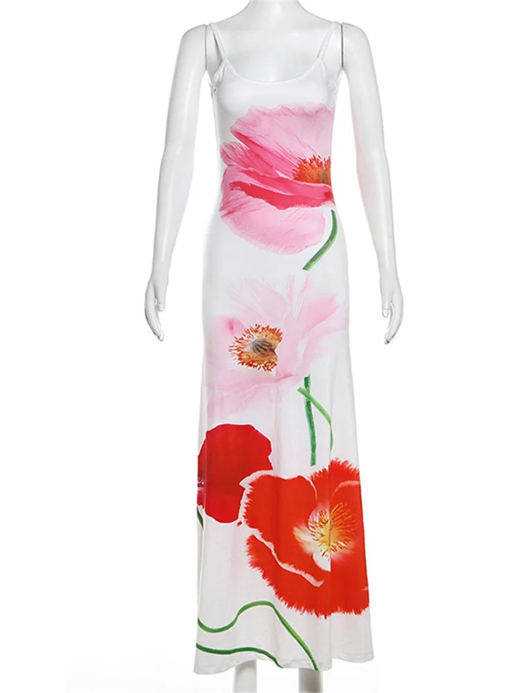 Aiertu  -  2025 New Trend Dress Women Sexy Summer Flowers Camis Sleeveless Soft Stretch Sweet Maxi Bodycon Skinny Elastic Vestidos Aiertu