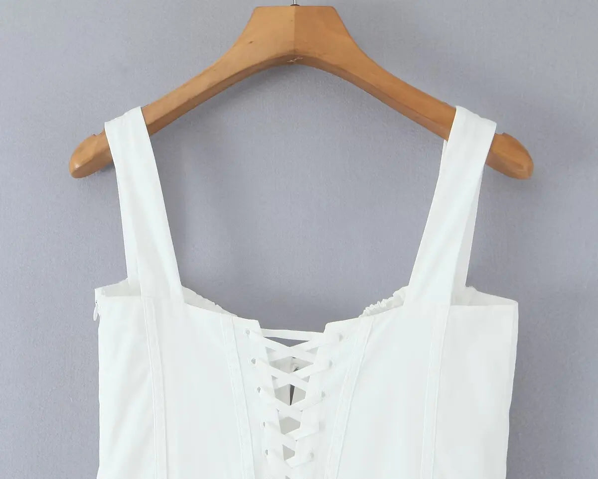 Aiertu  -  Women Corset Style Sling  Summer Dresses 2026 Lace Up Bandage Back A-line Midi Dress White Elegant Party Robe Aiertu