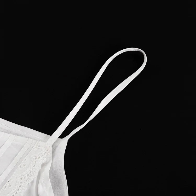 Aiertu  -  White Lace Trim Shorts Two-piece Set Women Summer Sleeveless Loose Tank Top+Elastic Waist Shorts Simple Casual Home Cozy Sets Aiertu