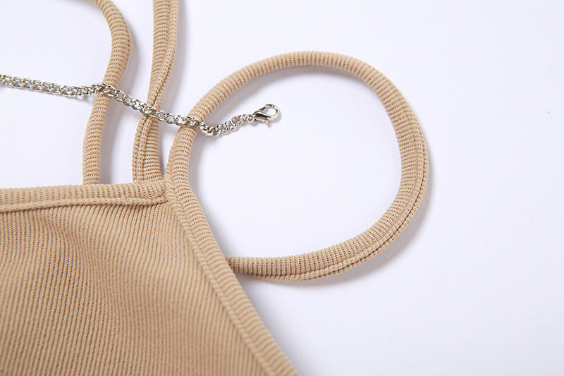 Aiertu - Mesh Tie Strap Halter Mini Dress Aiertu