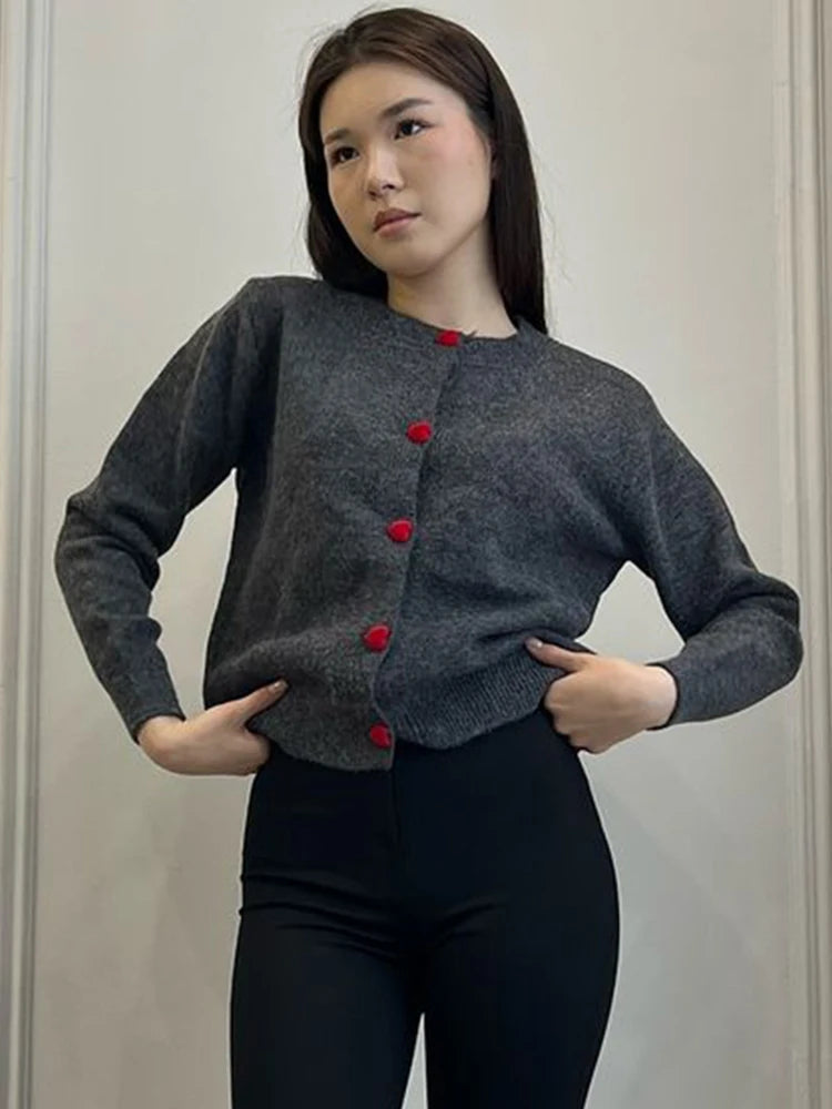 Aiertu  -  Heart Button Knit Cardigan For Women Autumn Fashion Loose Casual Long Sleeve Sweater Femme Winter Solid Knitwear Sweater Aiertu