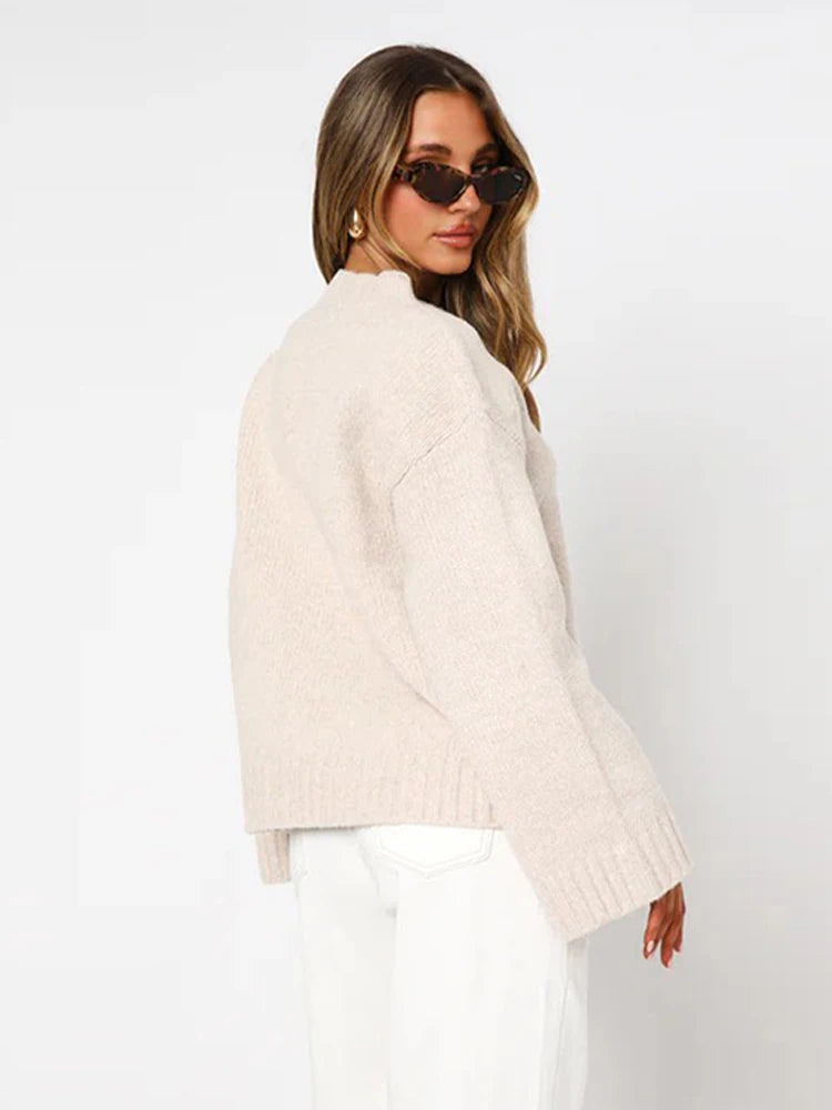 Aiertu  -  Vintage Solid O Neck Women Sweater Full Sleeve Loose Lady Pullover 2024 Fashion Elegant Pleated Autumn Winter Female Knitwear Aiertu