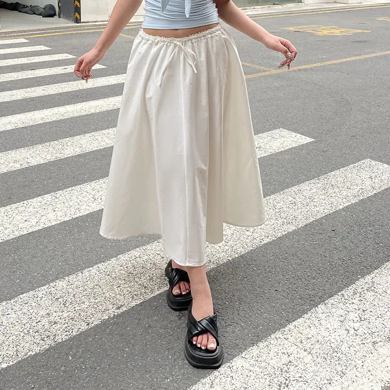 Aiertu  -  Skirt Lace-Up French Style Fairy Solid Color Women'S Loose Long Skirt That Covers The Flesh And Looks Slimming Leisure Skirt Aiertu