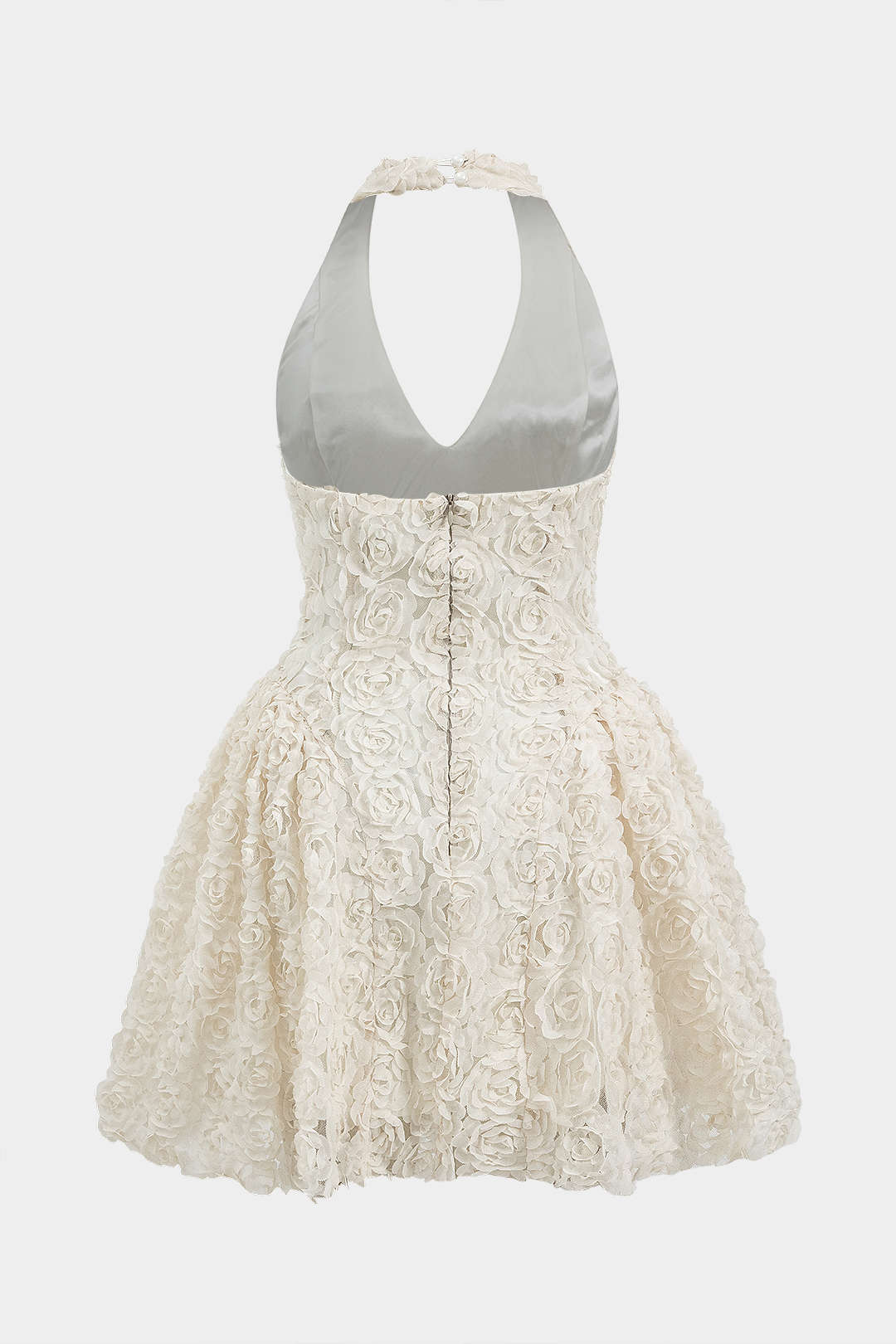 Aiertu  -  3D Floral Sleeveless Halter Neck V-Neck Backless Mini Dress Aiertu