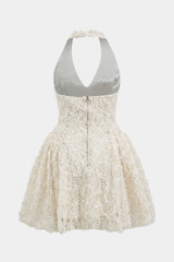 Aiertu  -  3D Floral Sleeveless Halter Neck V-Neck Backless Mini Dress Aiertu