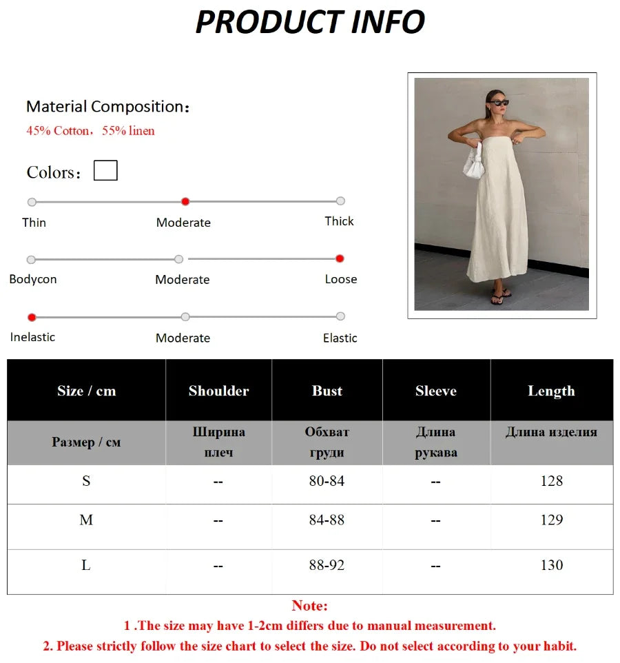 Aiertu  -  Summer New Cotton Linen Strapless Dress Women's Vacation Style Off Shoulder Dress Fashion Female Backless Long Skirt Aiertu
