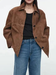 Aiertu  -  Fashon Brown Single Breasted Suede Jackets Women Fashion Lapel With Pockets Long Sleeve Coats 2026 Chic Lady Casual Outerwear Aiertu