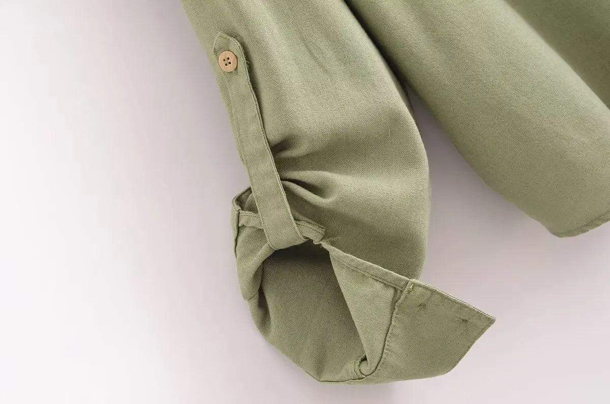 Aiertu  -  Linen Blended Twist Lapel Long Sleeve Casual Shirt Women's New Fashion Versatile Niche Design Top Aiertu