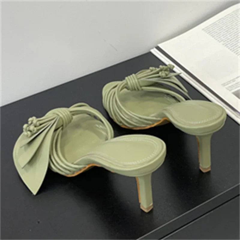 Aiertu  -   New Fashion Open Toe Narrow Band Butterfly-kont Thin Heels Women Slippers Summer Party Dress Slides Shoes Aiertu