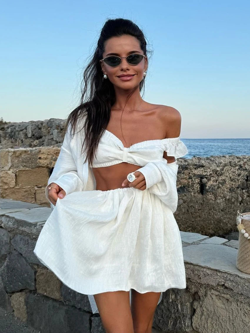 Aiertu  White Ladies Nightgowns Suit Crop Top Sleepwear V-Neck Nightwear Tank Tops Nightie Shorts Causal Female Pajamas Set Aiertu