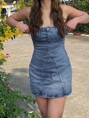Aiertu  -  Slim Denim Mini Dress For Women Bodycon Sleeveless Sexy Dresses Femme  Summer Casual Street Backless Dress Woman Aiertu