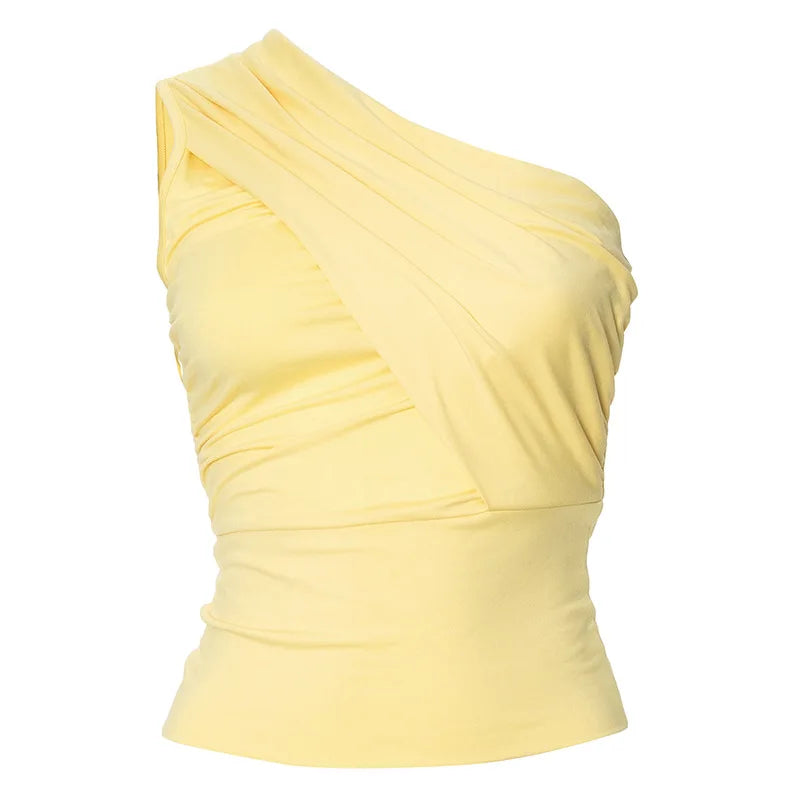 Aiertu  -  Yellow Tank Tops Women's Summer One Shoulder Sleeveless Short T-shirt Y2K Streetwear 2026 Fashion Diagonal Collar Slim Crop Top Aiertu
