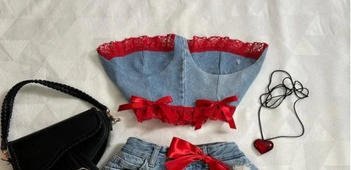 Aiertu  -  Korean Gothic Sexy Hottie Denim Skirt Suit for Women Harajuku Y2k Style High Street Retro Design Cute Mini Skirt Punk Slim Top Aiertu