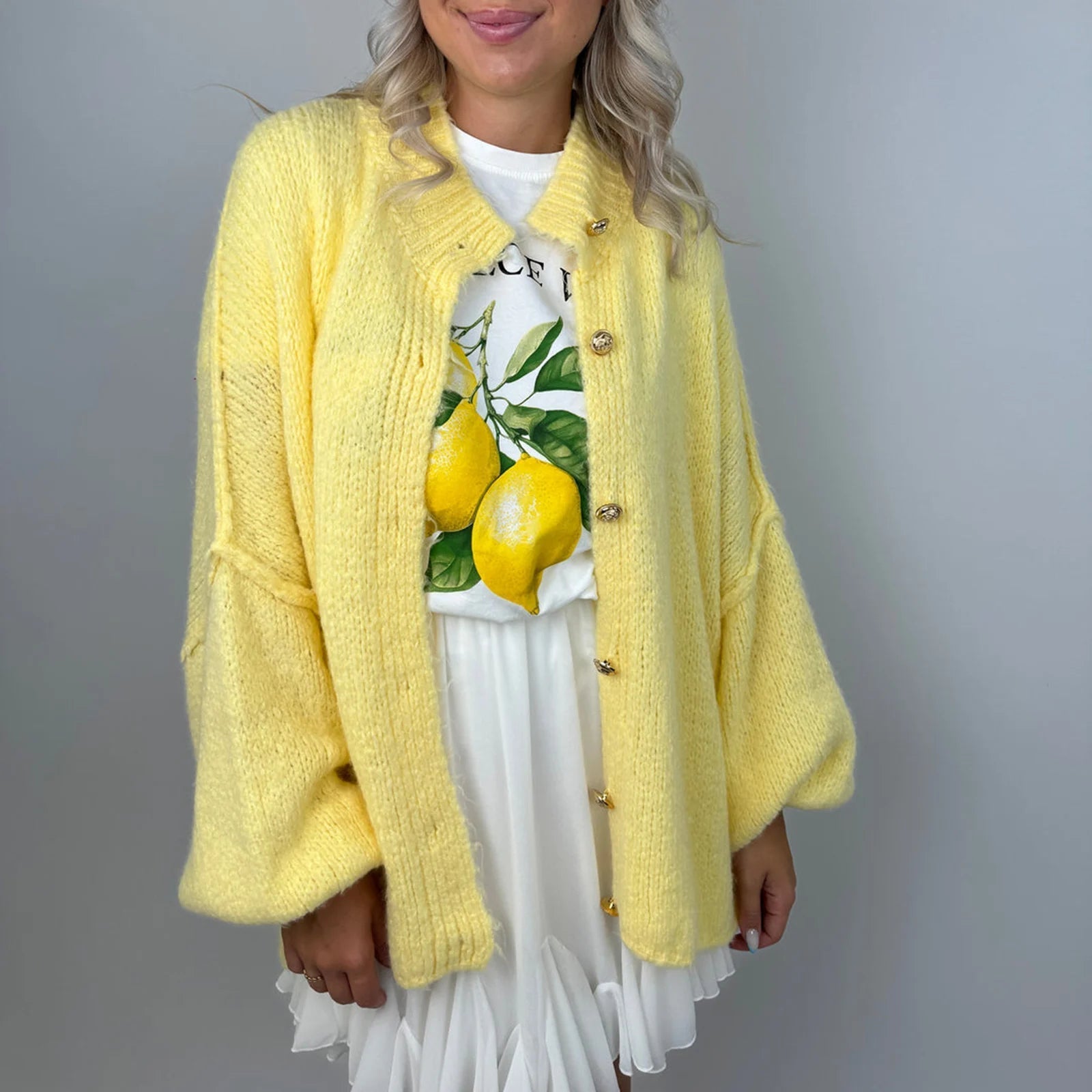 Aiertu  -  Womens Y2k Oversized Cardigan Sweaters Long Lantern Sleeve Knit Open Front Button Down Chunky Knitwear Fall Winter Aiertu