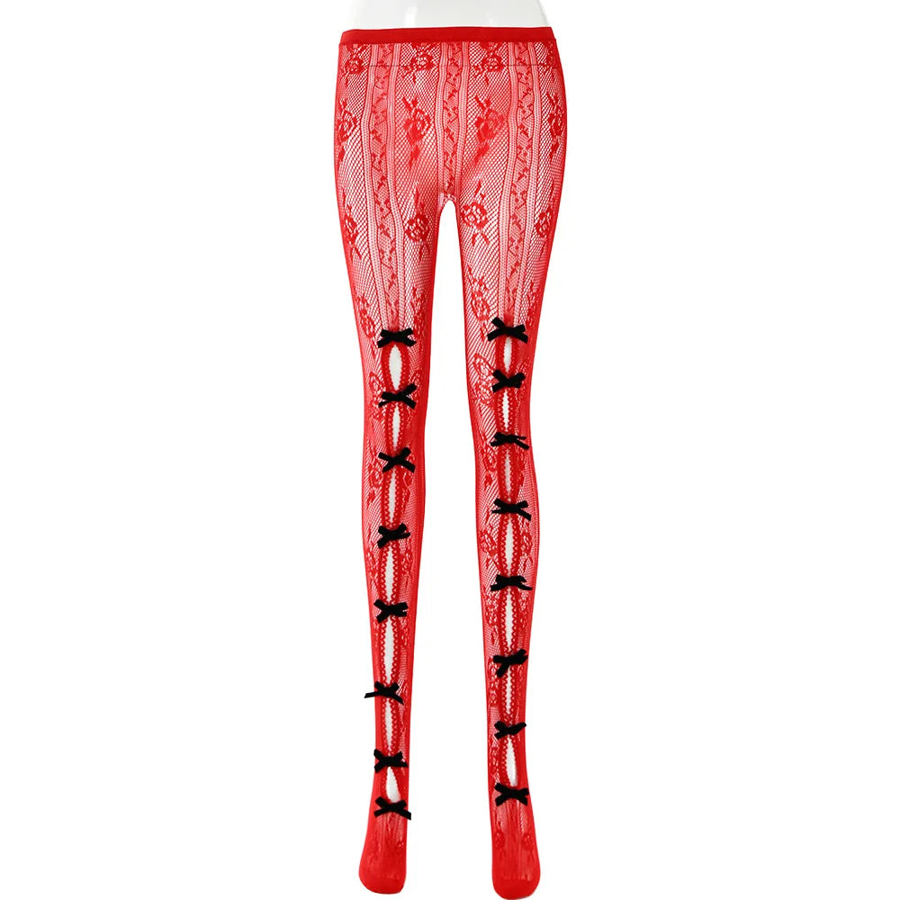 Aiertu  -  Sexy Leggings 2026 Woman Clothes High Waist Hollow Out Bowknot Slim Pants Streetwear Night Club Outfit Female Skinny Tights Aiertu