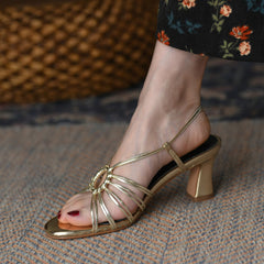 Aiertu  Buckle Strap Vintage Summer Gold Shoes For Women French Style Sandals Microfiber Ladies Shoes Female Retro Sandals Aiertu