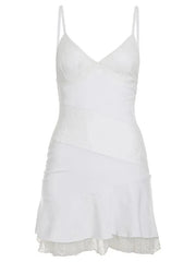 Aiertu  -Lace Patchwork Backless Ruched V-Neck Dress aiertu