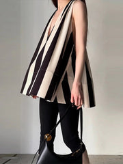 Aiertu  -  Trendy Sleeveless Striped Hang Neck Women Top Loose V-neck Backless A-line Vest 2026 New Season Casual Holiday Female Tops Aiertu