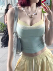 Aiertu  -  Sweet Hot Girl Pure Sexy Suit Women's Summer Mint Green Tank Top High Waist Wide Leg Pants Two-piece Set Fashion Female Clothes Aiertu