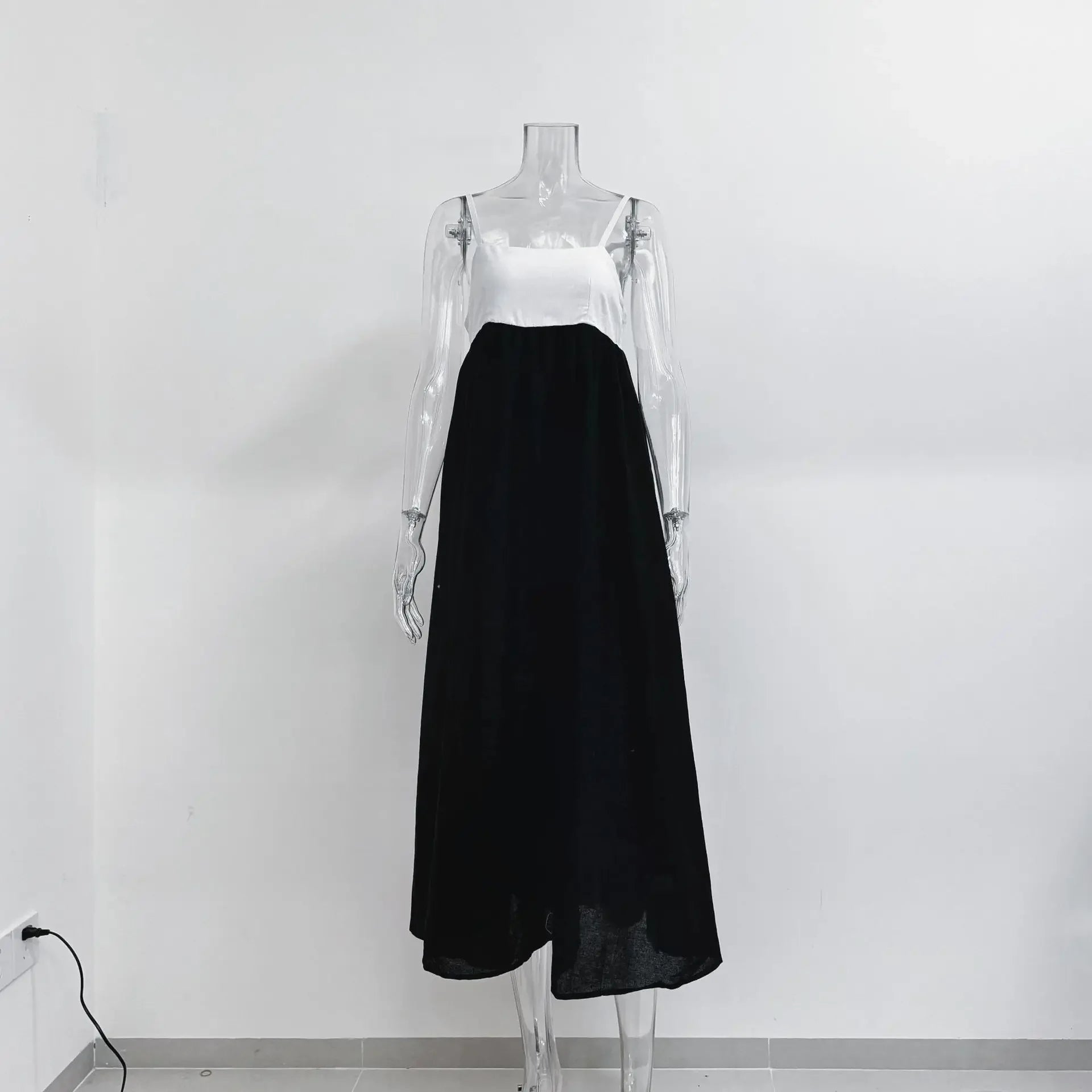 Aiertu  -  Patchwork Spaghetti Strap Dress For Women Autumn Casual Loose Long Dresses Party Sexy Backless Vacation Maxi Dress Aiertu