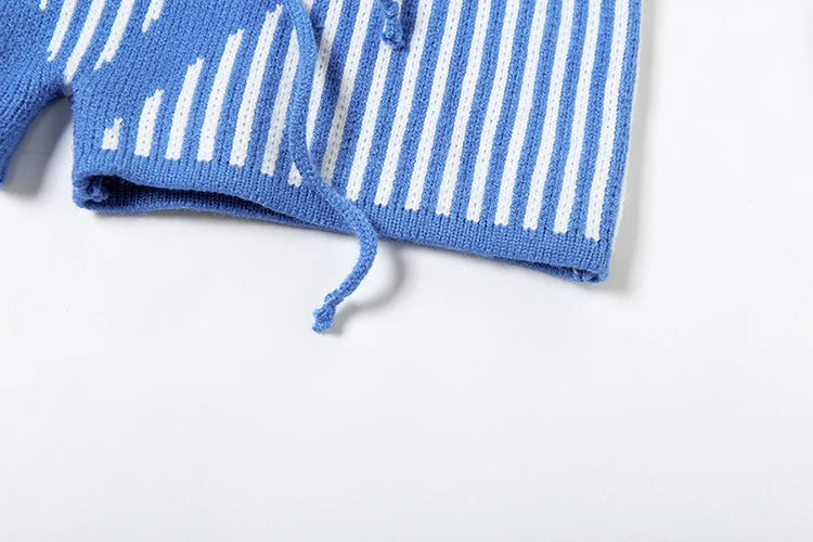 Aiertu  -  Low-Neck Crochet Bandage Playsuits Women Contrast Striped Patchwork Long Sleeve Autumn Fit Trend Vacation Skinny Romper Aiertu