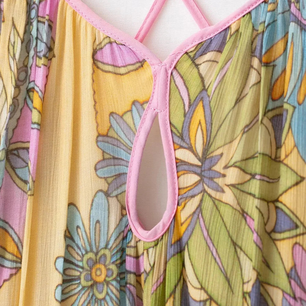 Aiertu  -  Retro Printing Camisole Dresses for Women Square Collar Sleeveless Loose Waist Bohemian Casual Style Dress Female Aiertu